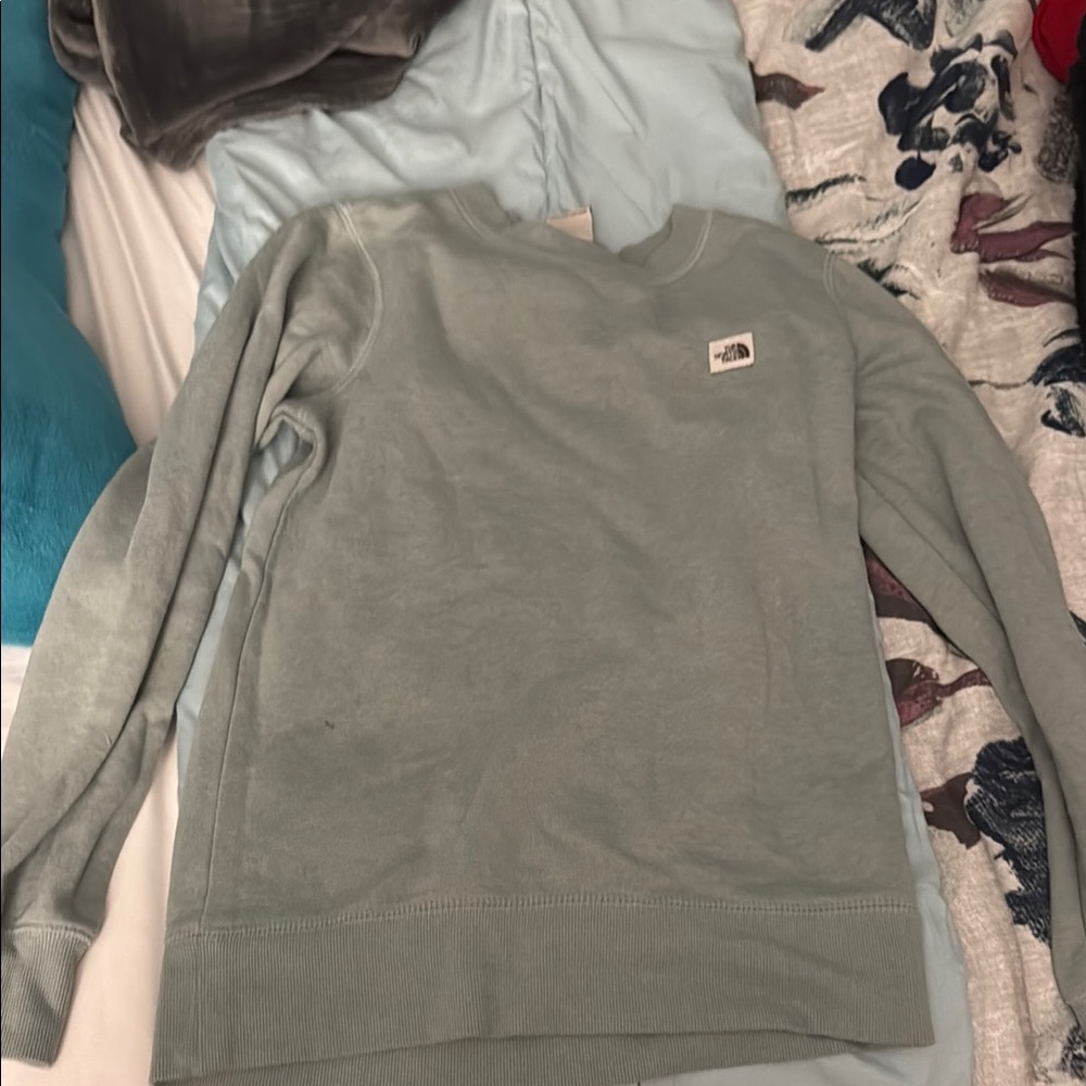 The North Face Green Crewneck Sweater with Ribbed Cuffs